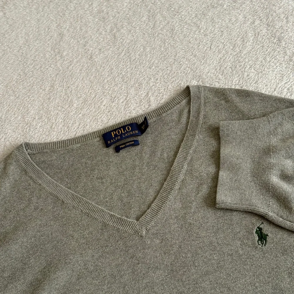 Polo Ralph Lauren Mens 4XB Gray Pima Cotton V-Neck Sweater Big & Tall Logo